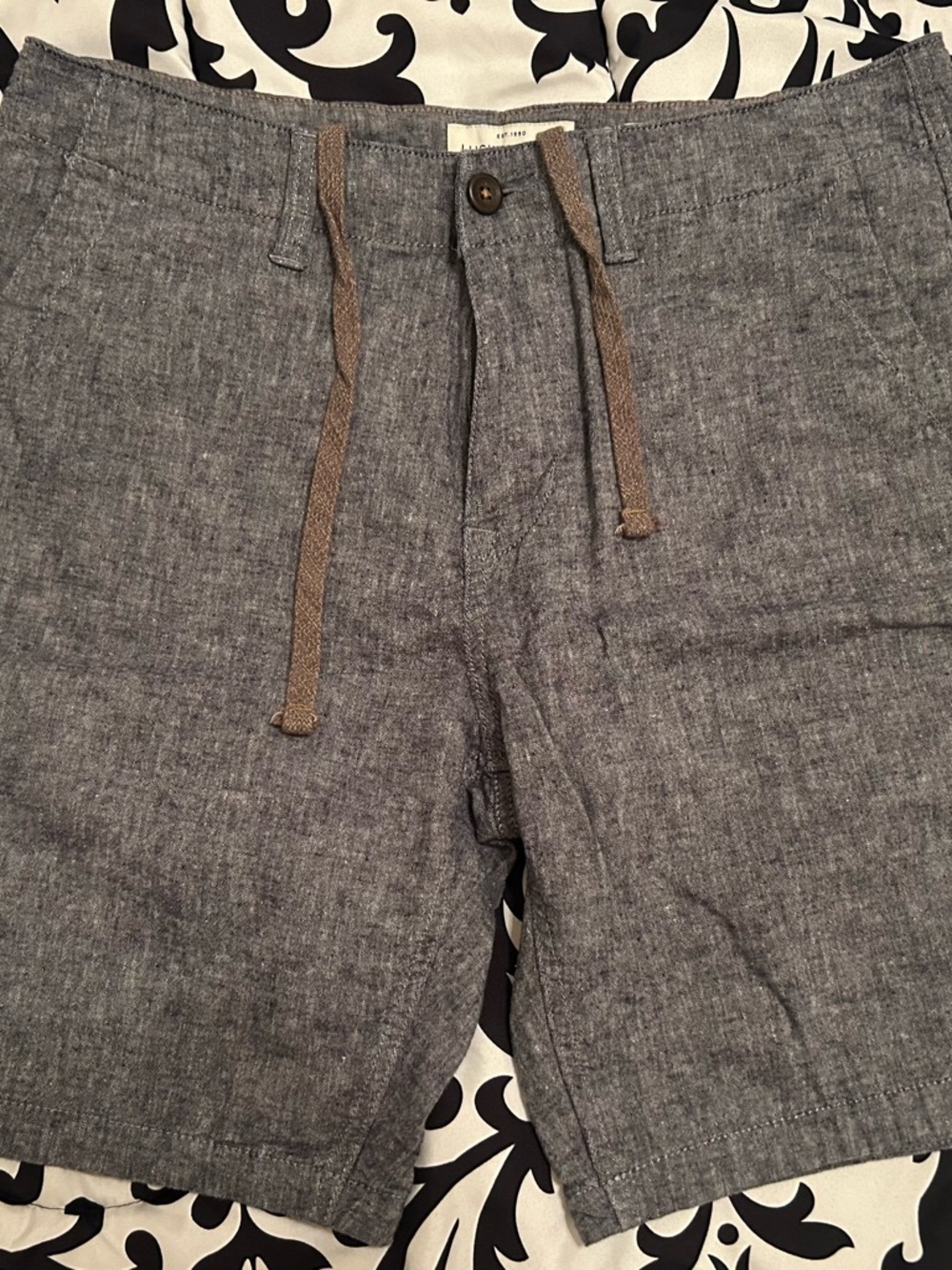 Lucky Brand Men's Flat Front Chambray Shorts in Blue with Brown Drawstring